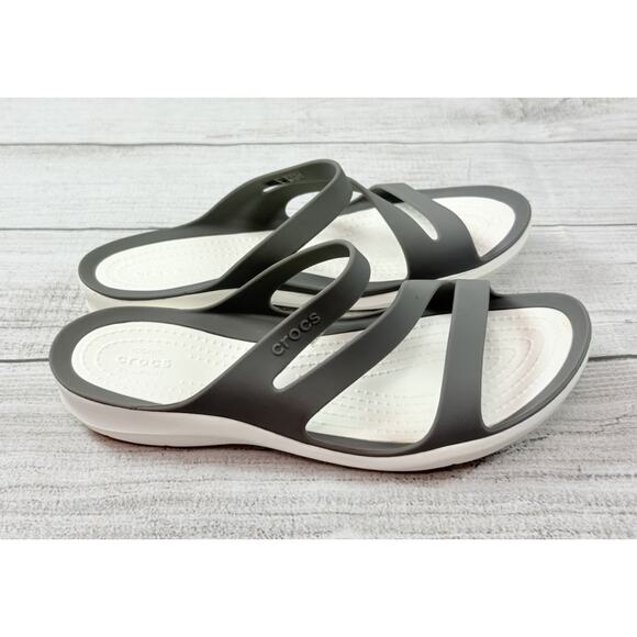 Crocs Swiftwater Women’s Strappy Comfort Slide Sandals Gray White 203998 Size 6 - Picture 4 of 5